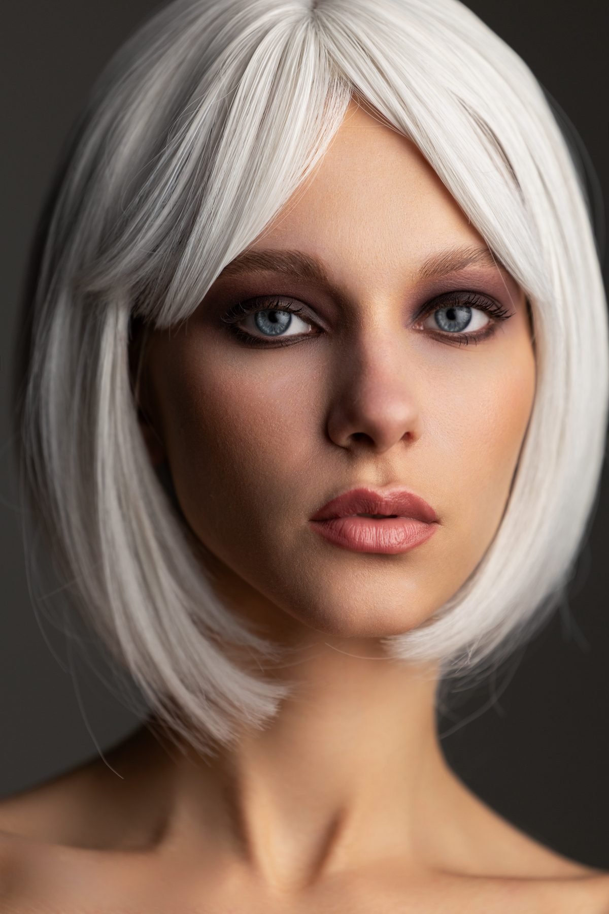Beauty portrait with smoky eye and platinum bob